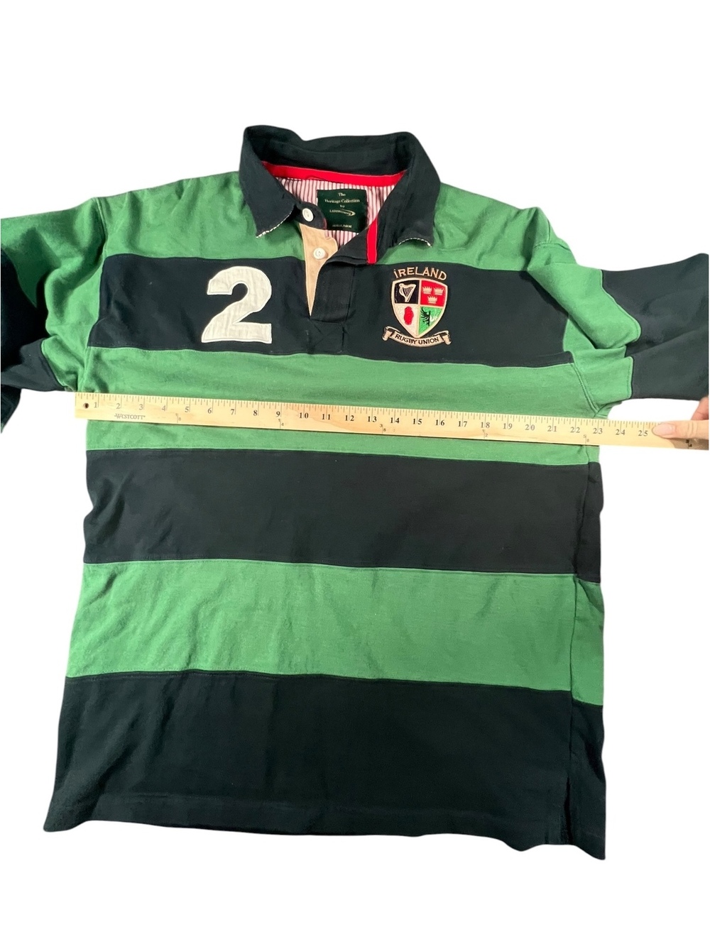 Ireland Rugby Shirt Green Navy Striped Oversized Heritage Polo Large - Picture 5 of 6